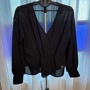XXL/22 Haute Curve Black Sheer Long Sleeve Top